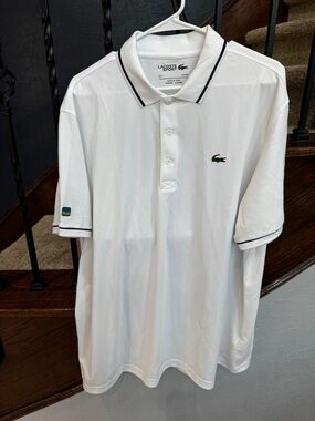 XXL Lacoste White Polo with Navy Trim Miami Open and Green Croc shirt